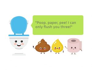 Only flush the three P's: Poop, (toilet) paper and pee.